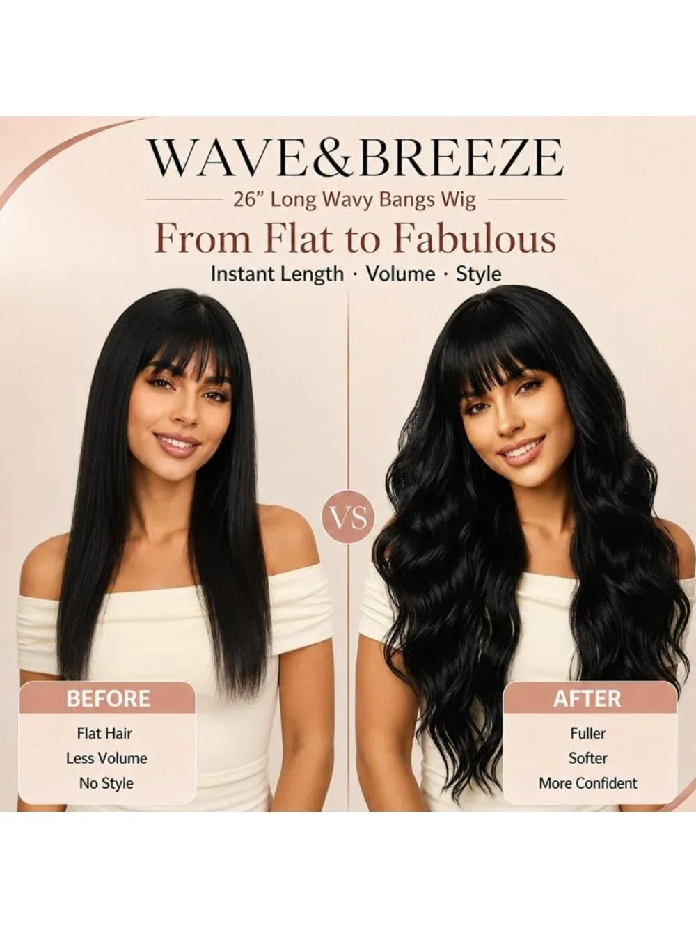 26 Inch Women's Black Soft Layered Wavy Curly Hair Wig with Natural Shine